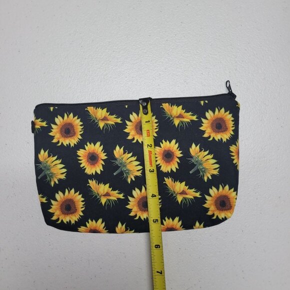 Sunflower Pouch Bag Zipper Makeup Clutch School Pencil Marker Black Yellow - Picture 4 of 4